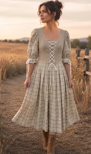 LANDHAUS Germany Prairie Dress Tan Size M thumbnail 1