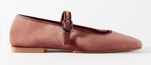 NWT Zara sz 10 Velvet Dusty Rose Mary Jane Flat Sqaure Toe Buckle Preppy Minimal thumbnail 1