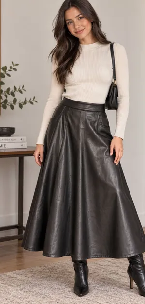 New LuLaRoe Elegant Womens Size Large Avery Skirt Black Faux Leather Midi Career thumbnail 1
