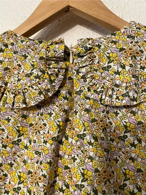 Anthropologie Yellow Floral Mini Dress Ruffle Short Sleeve Collared Printed SZ 4 thumbnail 7