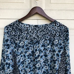J Jill Women’s Shirt Blue Floral Long Sleeve Mixed Print Large thumbnail 5
