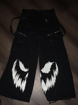 Dolls kill Ghoulish Glow In The Dark Wide Leg cargo Pants size small- baggy thumbnail 1