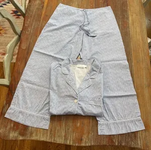 Dina Yang Cotton Pajama Set Medium Blue White Ditsy Floral 2PC Button Down thumbnail 1
