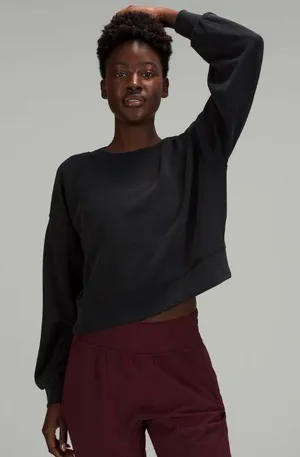 Lululemon Perfectly Oversized Cropped Crew Softstreme black women's 10 lounge thumbnail 1