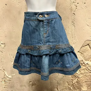 Boom Boom Jeans Vintage Y2K Denim Ruffle Layered Mini Skirt Medium M Studded thumbnail 1