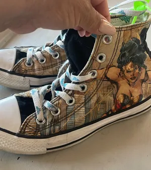 High-Top Graphic Comic-Print Sneakers in Black, Brown and White thumbnail 1