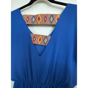 Blue tropical Back Pattern Mini Lined Dress Women's Sz Small thumbnail 6