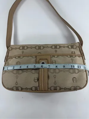 Etienne Aigner Monogram Canvas Shoulder Bag‎ Tan Logo Y2K Baguette Purse thumbnail 5