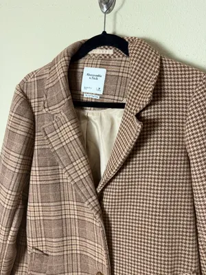 Abercrombie & Fitch The A&F Dad Coat Mixed Plaid Jacket Camel Tan Size Medium thumbnail 6