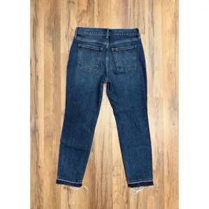 Old Navy‎ Mid Rise Boyfriend Jeans Women's Size 0 Blue Raw Hem Denim Pants thumbnail 4