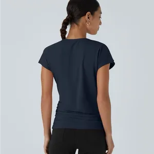 Halara H22.- V Neck Cap Sleeve Crossover Ruched Solid Work Blouse. Size large thumbnail 2