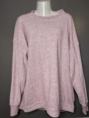 Aerie Sweater Womens Medium Pink Striped Waffle Knit Crew Neck Pullover Cozy thumbnail 2