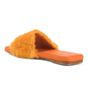 BEAUTIISOLES Faux Fur Sofie Slide Orange Shearling Leather 7.5 NIB thumbnail 2