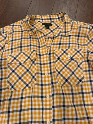 J. Crew Yellow and Navy Plaid Button-Down Shirt Size 10 - Women’s - C1-615 thumbnail 3