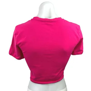 Zara Pink Plain Simple Stretch Crew Neck Short Sleeve Crop T Shirt Top Tee Sz M thumbnail 2