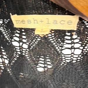 Mesh + Lace Black Floral Embroidered Pointelle Knit Kimono Cardigan Large S3281M thumbnail 3