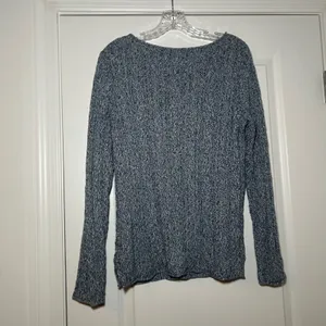 Lauren Ralph Lauren Blue White Marled Cable Knit Cotton Sweater Large L cozy thumbnail 6
