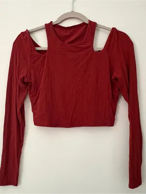lululemon athletica Deep Red Cold-Shoulder Long Sleeve Crop Top thumbnail 1