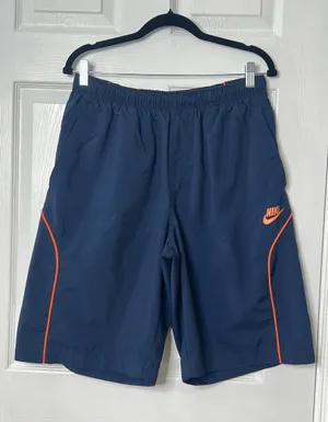 VTG Y2K Nike Mens Navy Blue Athletic Shorts Size L Gray Tag Orange Swoosh Retro thumbnail 1
