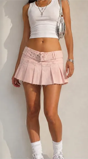 Generation K Pink Low Rise Pleated Denim Mini Skirt Medium NWT thumbnail 1