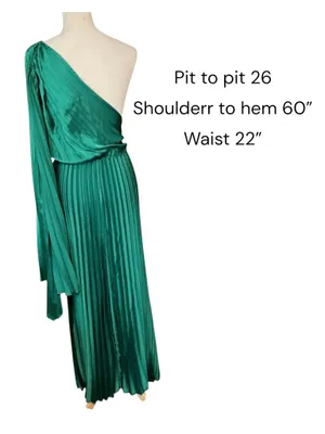 Emerald Green Accordion Pleat One-Shoulder Evening Gown | Dramatic Cape Sleeve Grecian Maxi Dress thumbnail 2