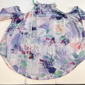 Torrid Watercolor Floral Georgette Smocked Neck Cold Shoulder‎ Blouse 1X thumbnail 9