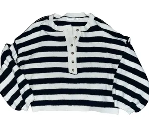 Altar'd State Black & White Striped Henley Sweater thumbnail 1