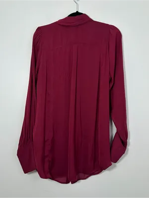 Free People Burgundy Button Front Blouse Women’s Large Puff Sleeve Cuff Top thumbnail 4