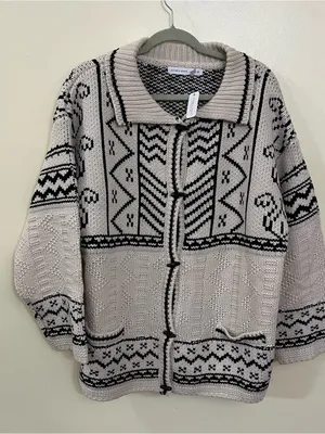 NEW Altar’d State Ivory & Black Knit Cardigan Sweater Size XL NWT thumbnail 4