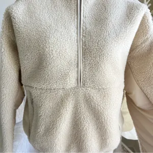 Madewell Faux Shearling Cream Cropped Half Zip Pullover Teddy Jacket thumbnail 3