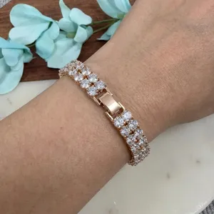 18K Gold Plated Rose Gold Double Row Tennis‎ Bracelet Clear Cubic Zirconia thumbnail 1