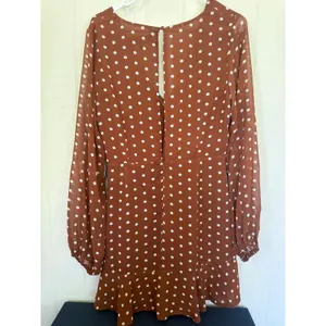 Lulus Rust Brown Polka Dot Long Sleeve Ruffle Mini Dress NWT thumbnail 5