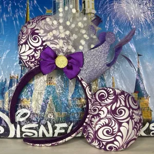 Disney parks filigree Jubilee purple velvet glitter crown feathers Minnie ears thumbnail 1