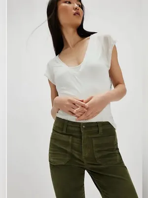 FREE PEOPLE High Time Velvet Kick Flare Pants Chive Green Size 12 NWT thumbnail 2
