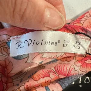 R Vivimos‎ Maxi Dress Size XS Boho Cottage Peasant Floral Pink Tassel Flowy thumbnail 6