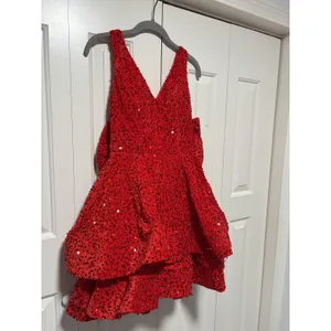 Red Sequin Party Dress Size 2 with Bow Back thumbnail 3