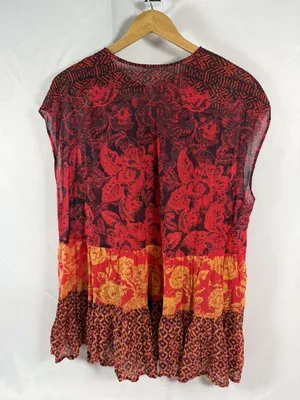 Free People Women Cotton Top Red Gotta Have You Tunic Floral Oversized M thumbnail 7