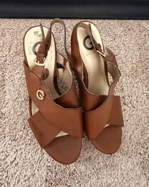 G by Guess Tan Leather Crossband Slingback Wedge Sandals thumbnail 1