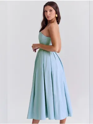 House of CB Audrey Tuscan Blue Midi Strapless Dress thumbnail 3