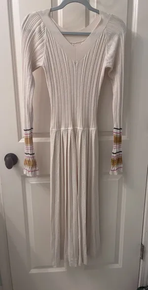 Vintage Ivory Ribbed Knit Maxi Women’s Dress thumbnail 1
