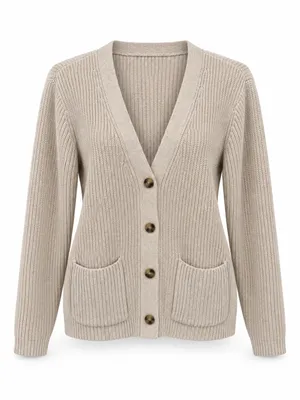 Lands End Drifter Womens L Petite 14-16 Beige Cotton V Neck Cardigan thumbnail 2