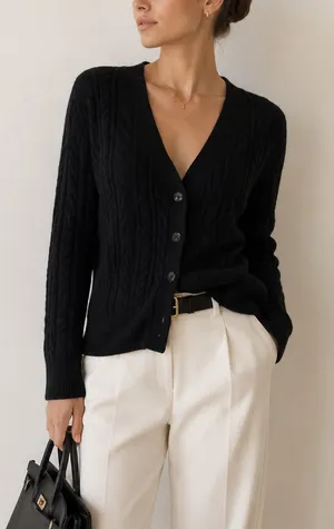 Vineyard Vines Cable Knit Cashmere Cardigan Sweater Size Small Black thumbnail 1