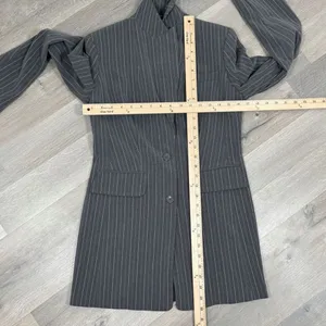 Vintage Moda International Pinstripe‎ Long Blazer Jacket Grey Pink 4 thumbnail 13