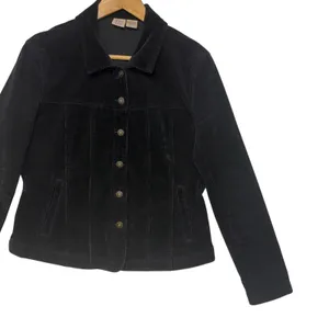 Black Corduroy Button Up Trucker Cotton Jacket Moto Edgy Comfy Streetwear Size M thumbnail 6