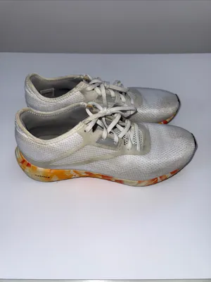Reebok White Running Sneakers with Orange Yellow Marble Midsole thumbnail 5