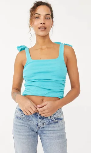 Free People NWOT The Boulevard Tank in Aqua Size Medium thumbnail 1