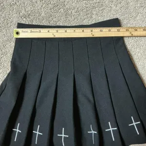Black‎ Pleated Mini Skirt White Cross Detail Punk Goth Alt Streetwear Size S thumbnail 6