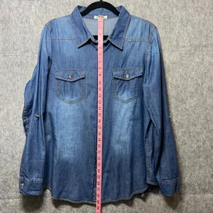 Bottlette Denim Shirt Roll Tab Long Sleeve Button Up Western‎ 1XL thumbnail 4