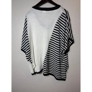 POL Black & White Striped V-Neck Dolman Sleeve Knit Sweater Size L thumbnail 2