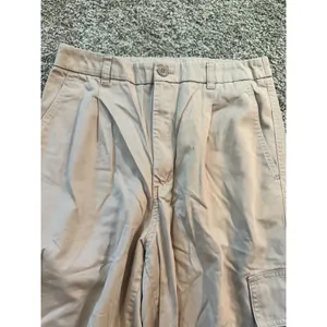 GU Women Beige Cotton Pleated Cargo Pants High Rise Relaxed Fit 827-459041 L thumbnail 5
